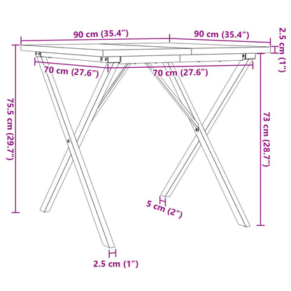 Table à manger cadre en X 90x90x75,5cm bois de pin massif acier