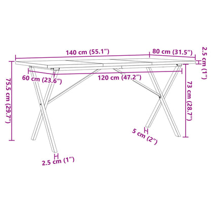 Table à manger cadre en X 140x80x75,5 cm bois pin massif acier