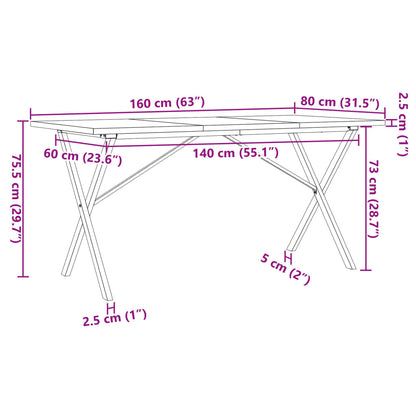 Table à manger cadre en X 160x80x75,5 cm bois pin massif acier