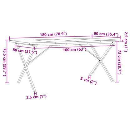 Table à manger cadre en X 180x90x75,5 cm bois pin massif acier