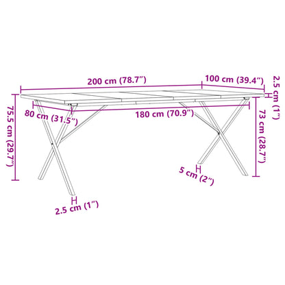 Table à manger cadre en X 200x100x75,5 cm bois pin massif acier