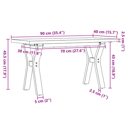 Table basse cadre en Y 90x40x45,5cm bois de pin massif et acier