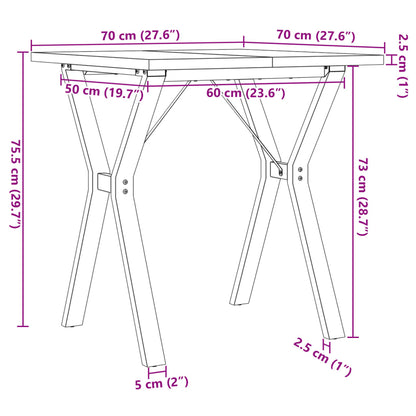 Table à manger cadre en Y 70x70x75,5cm bois de pin massif acier