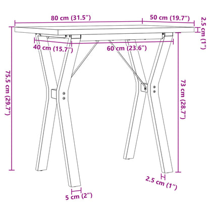 Table à manger cadre en Y 80x50x75,5cm bois de pin massif acier