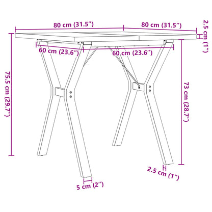 Table à manger cadre en Y 80x80x75,5cm bois de pin massif acier