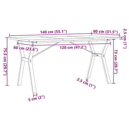 Table à manger cadre en Y 140x80x75,5 cm bois pin massif acier