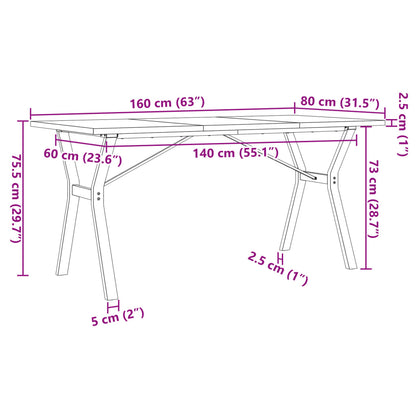 Table à manger cadre en Y 160x80x75,5 cm bois pin massif acier