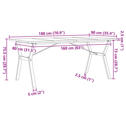 Table à manger cadre en Y 180x90x75,5 cm bois pin massif acier