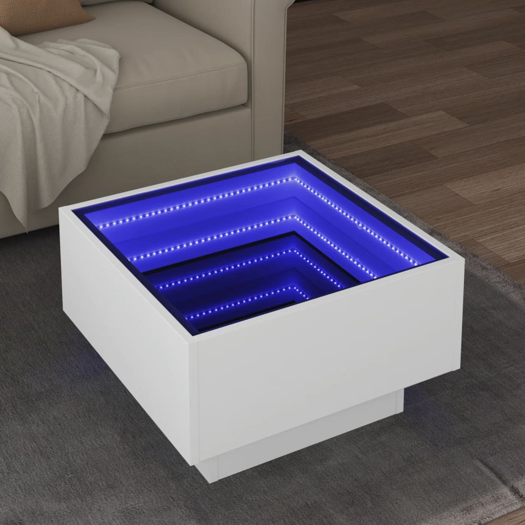 Table basse avec LED blanc 50x50x30 cm bois d'ingénierie