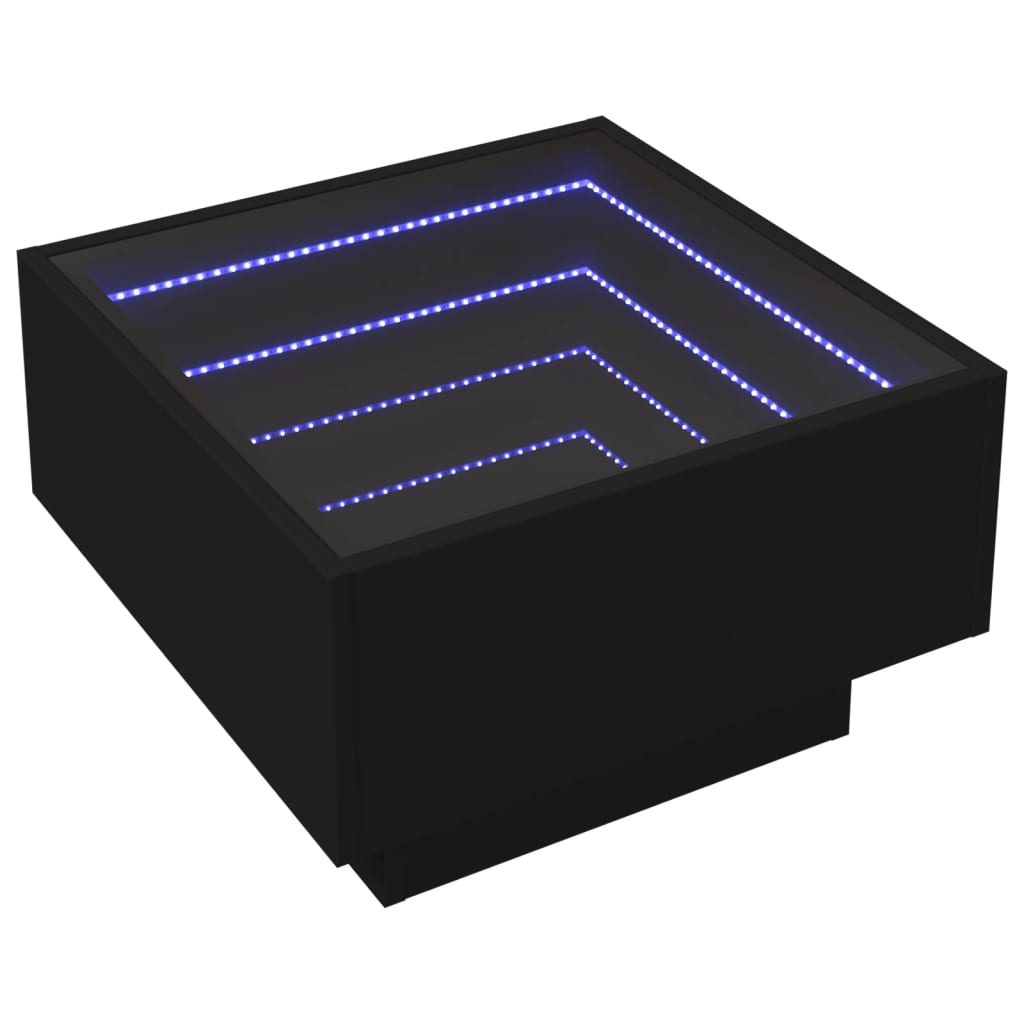 Table basse avec LED noir 50x50x30 cm bois d'ingénierie