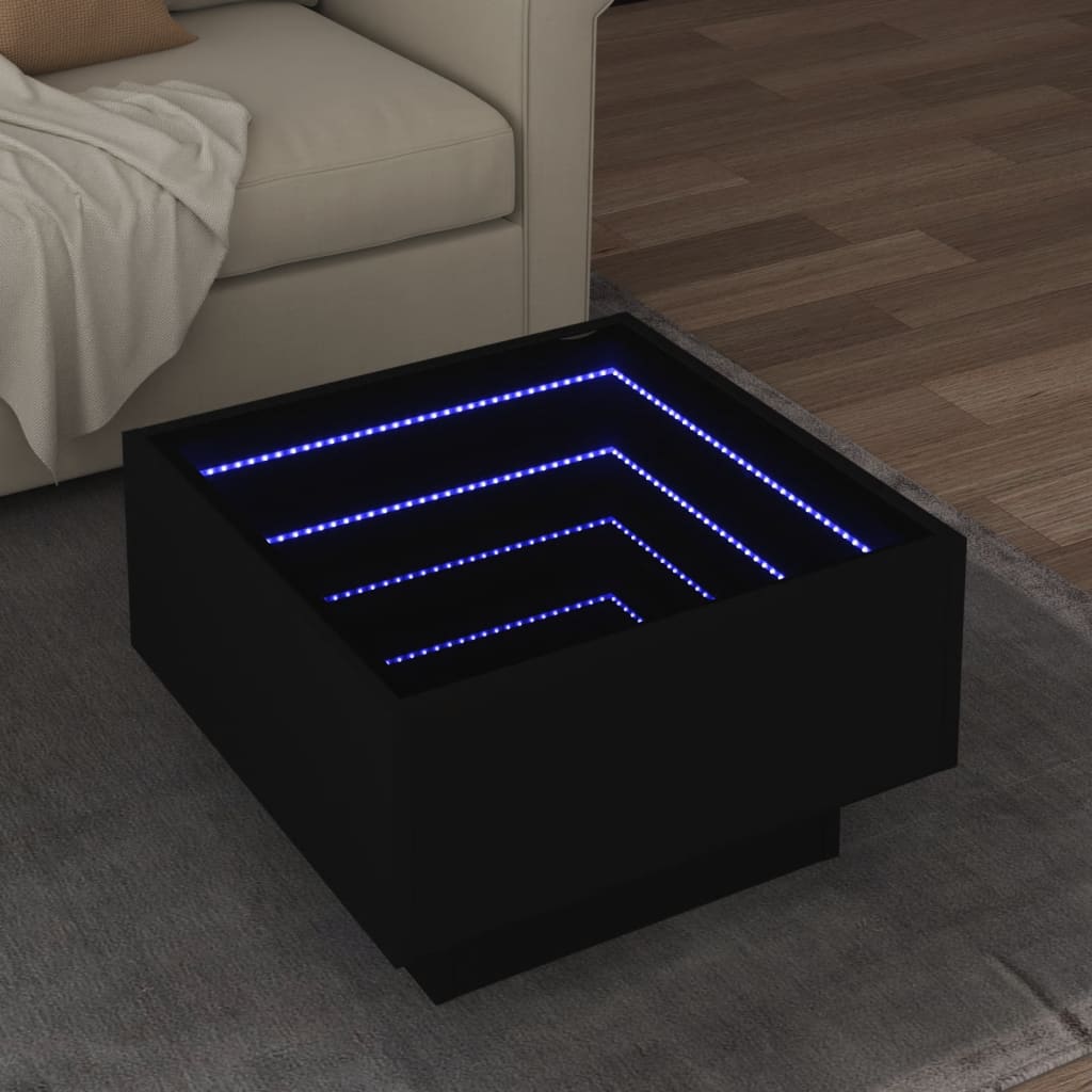 Table basse avec LED noir 50x50x30 cm bois d'ingénierie