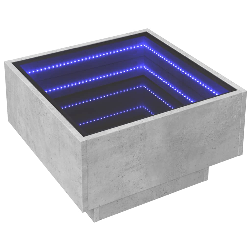 Table basse avec LED gris béton 50x50x30 cm bois d'ingénierie