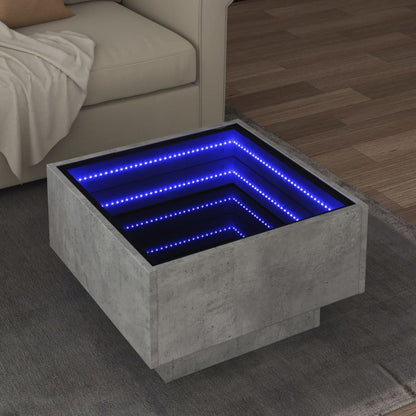 Table basse avec LED gris béton 50x50x30 cm bois d'ingénierie