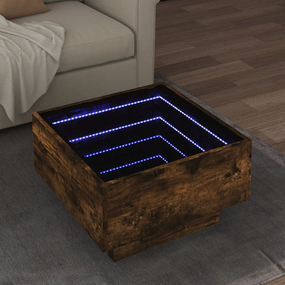 Table basse avec LED chêne fumé 50x50x30 cm bois d'ingénierie