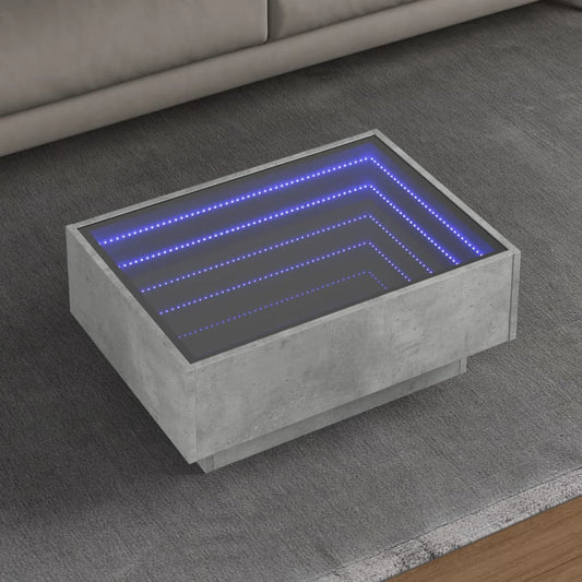 Table basse avec LED gris béton 70x50x30 cm bois d'ingénierie