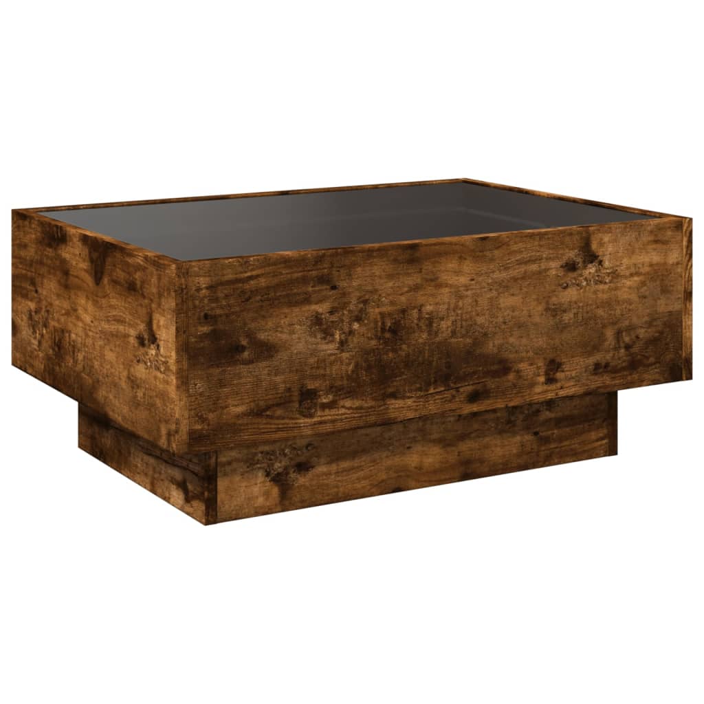 Table basse avec LED chêne fumé 70x50x30 cm bois d'ingénierie