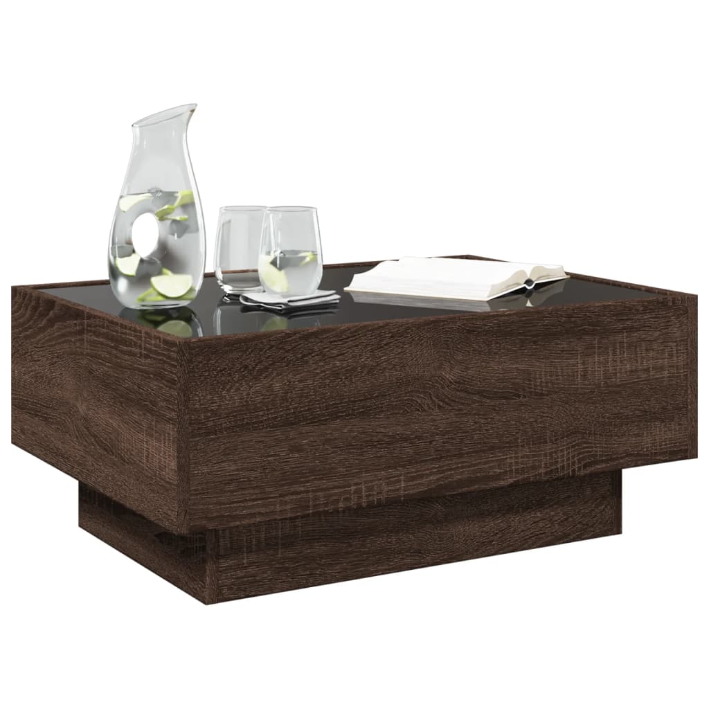 Table basse avec LED chêne marron 70x50x30 cm bois d'ingénierie