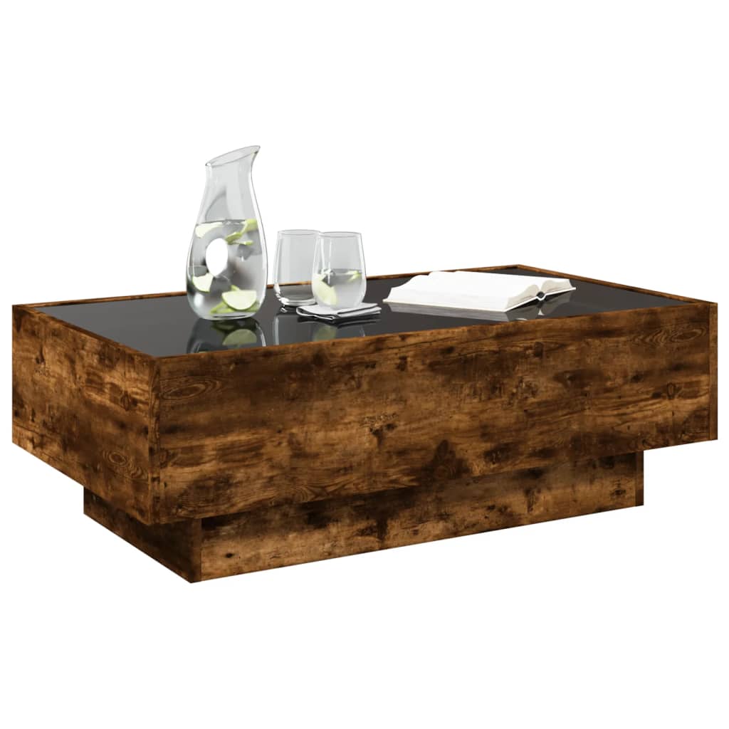 Table basse avec LED chêne fumé 90x50x30 cm bois d'ingénierie