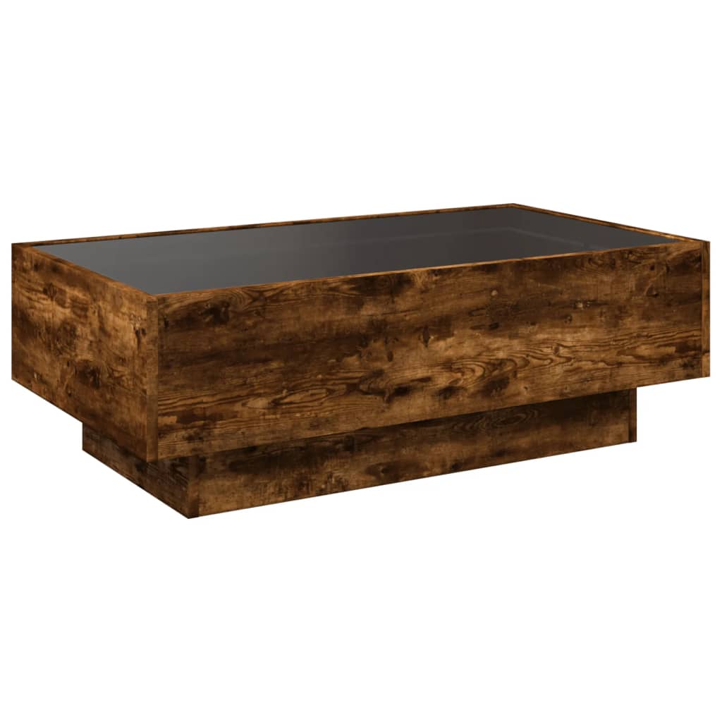 Table basse avec LED chêne fumé 90x50x30 cm bois d'ingénierie