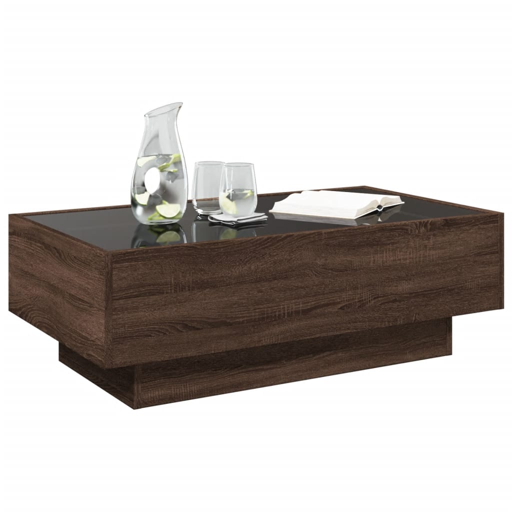 Table basse avec LED chêne marron 90x50x30 cm bois d'ingénierie