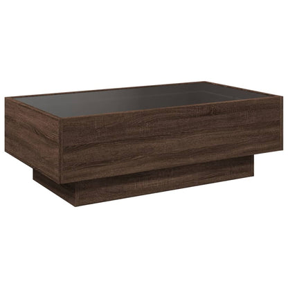 Table basse avec LED chêne marron 90x50x30 cm bois d'ingénierie