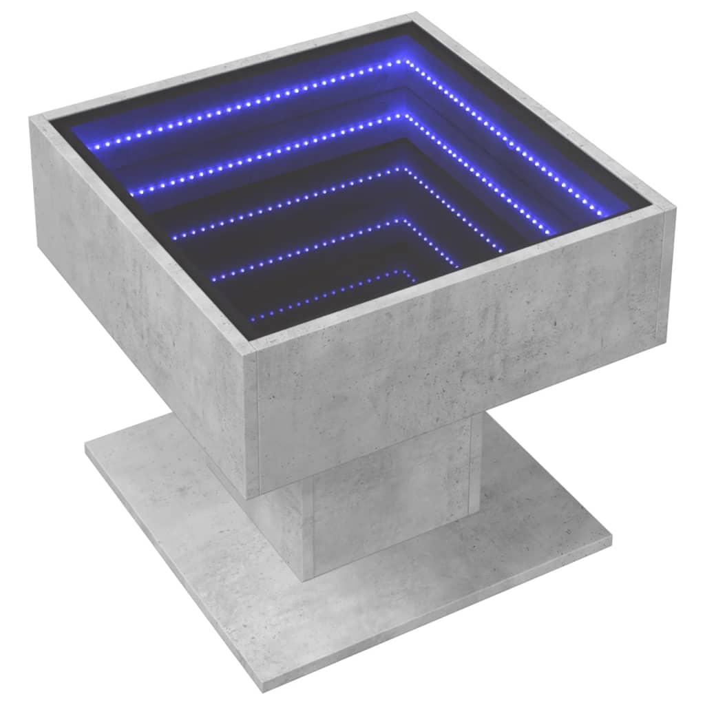 Table basse avec LED gris béton 50x50x45 cm bois d'ingénierie