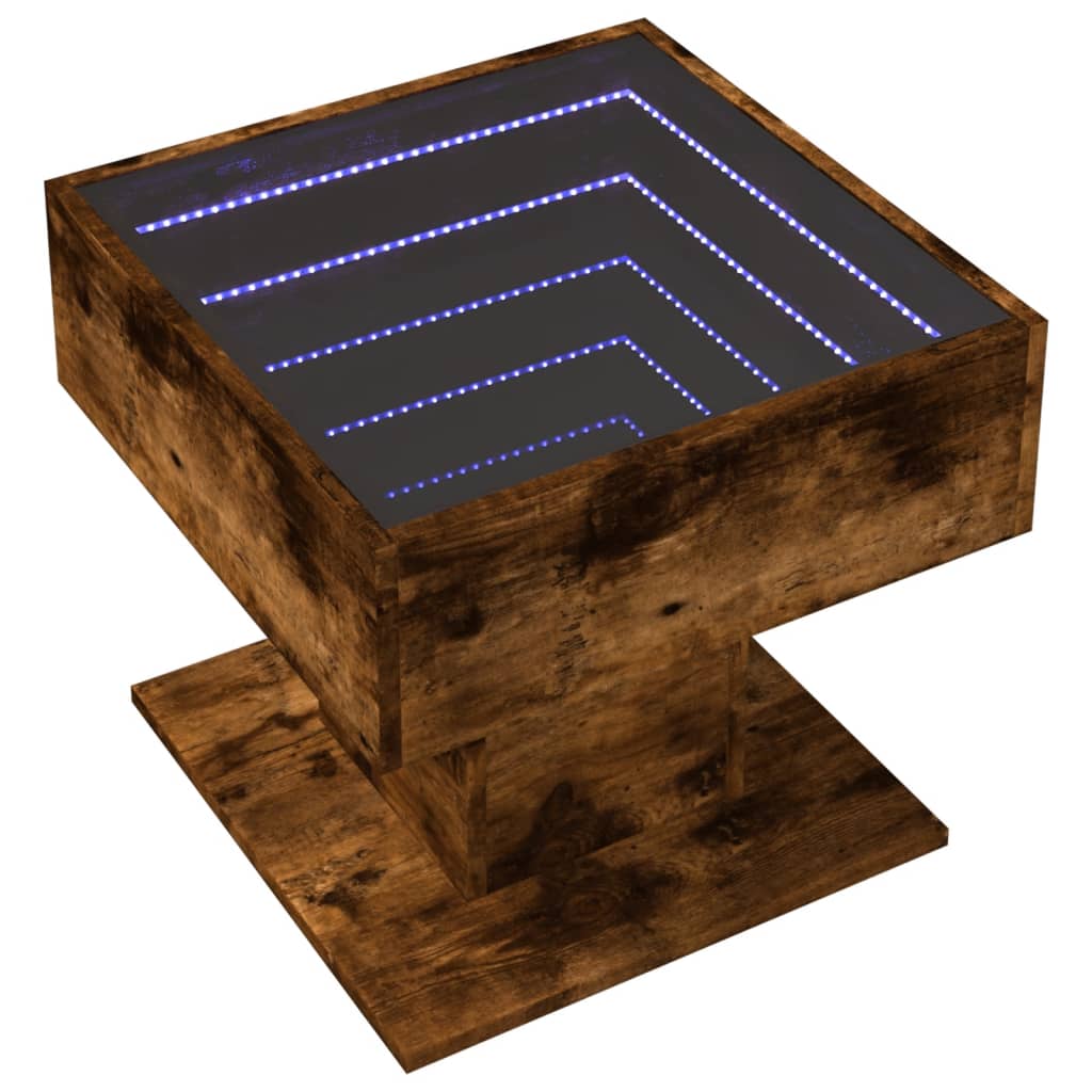 Table basse avec LED chêne fumé 50x50x45 cm bois d'ingénierie