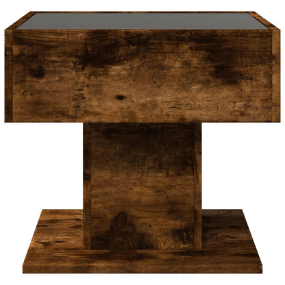 Table basse avec LED chêne fumé 50x50x45 cm bois d'ingénierie