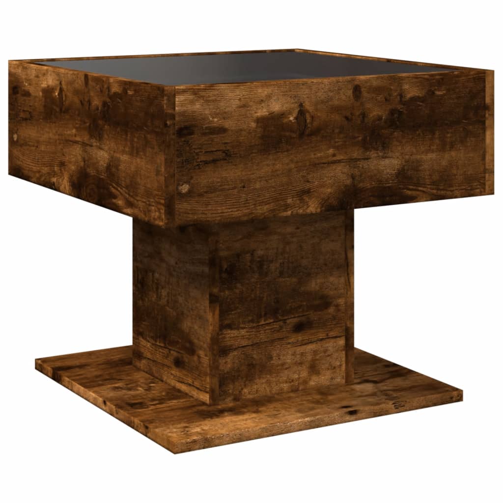 Table basse avec LED chêne fumé 50x50x45 cm bois d'ingénierie