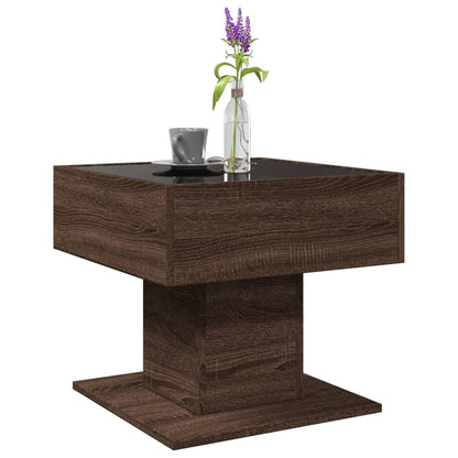 Table basse avec LED chêne marron 50x50x45 cm bois d'ingénierie