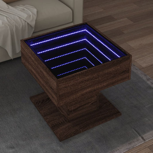 Table basse avec LED chêne marron 50x50x45 cm bois d'ingénierie