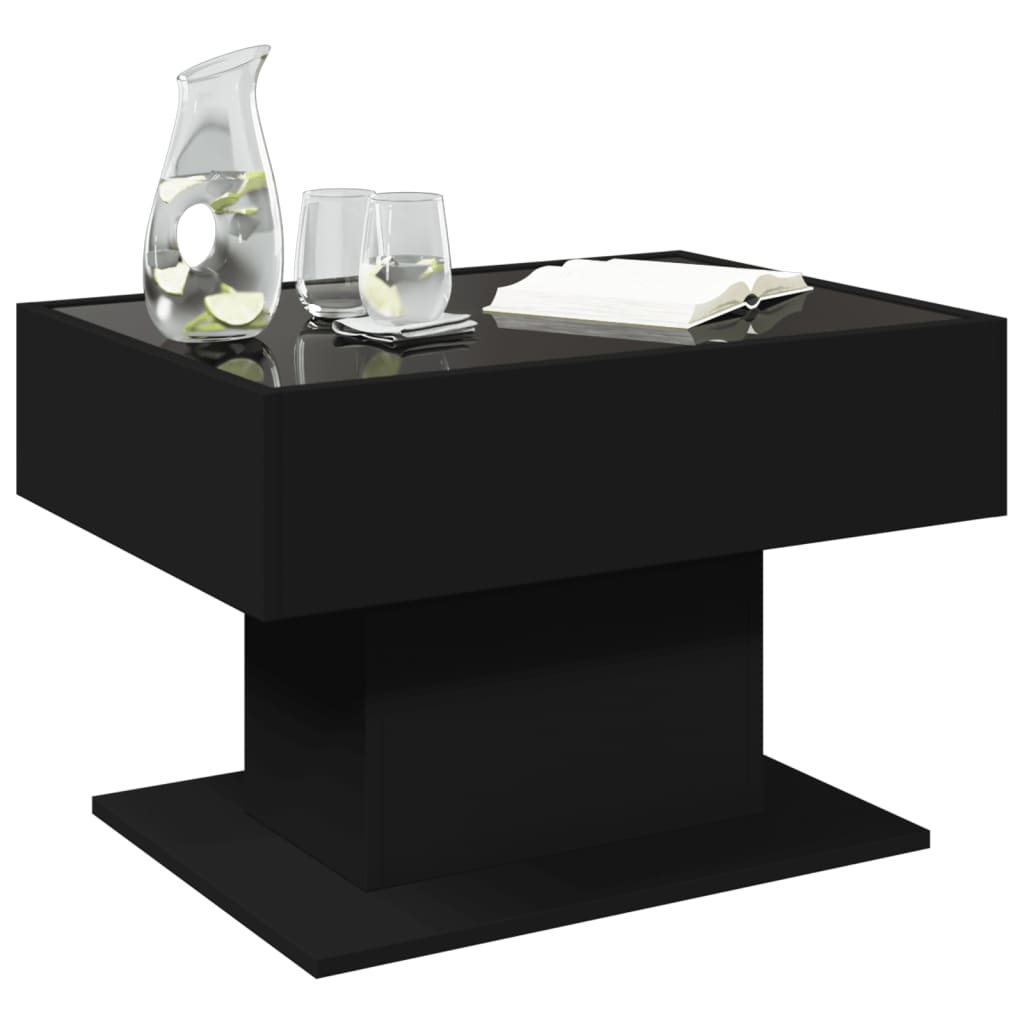 Table basse avec LED noir 70x50x45 cm bois d'ingénierie