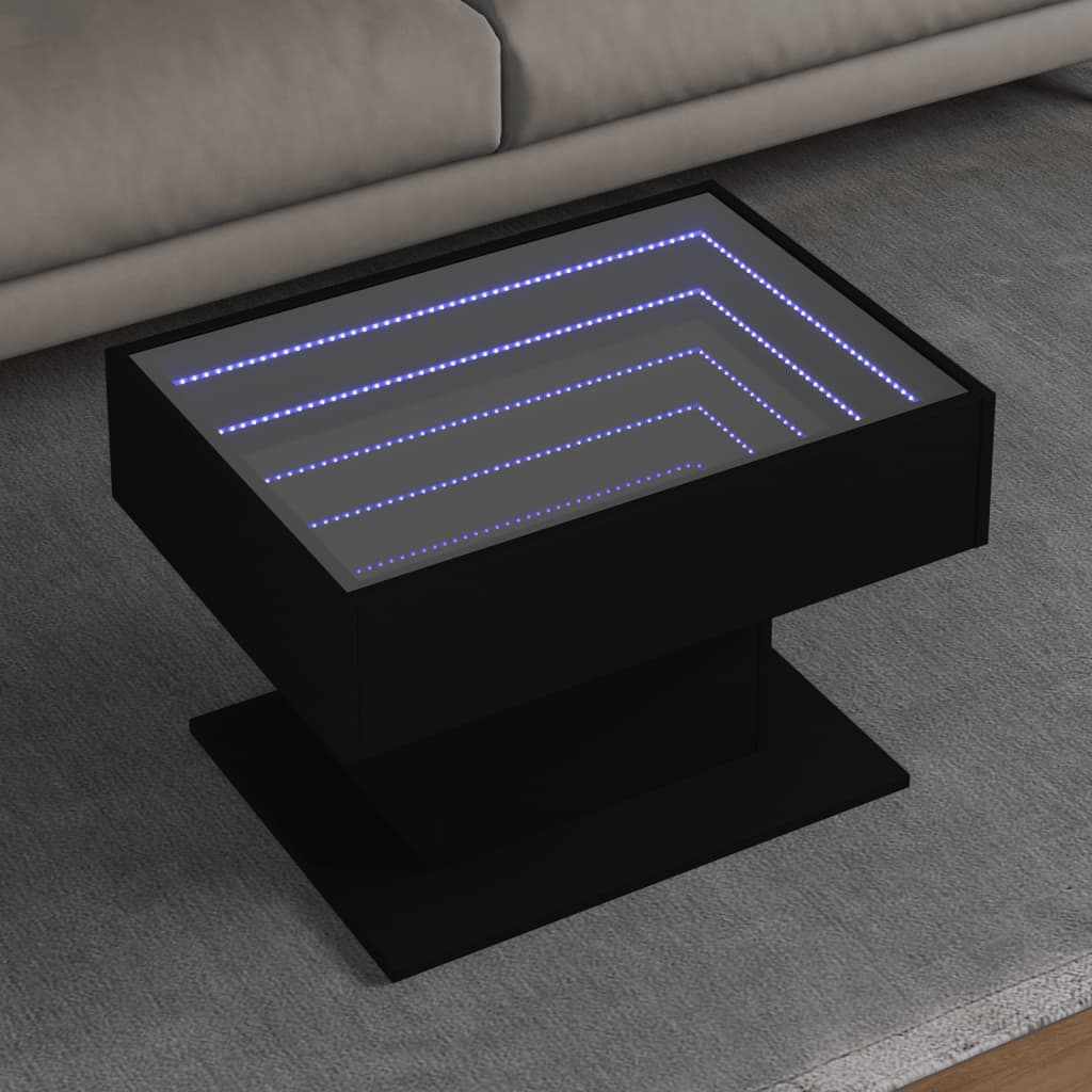 Table basse avec LED noir 70x50x45 cm bois d'ingénierie