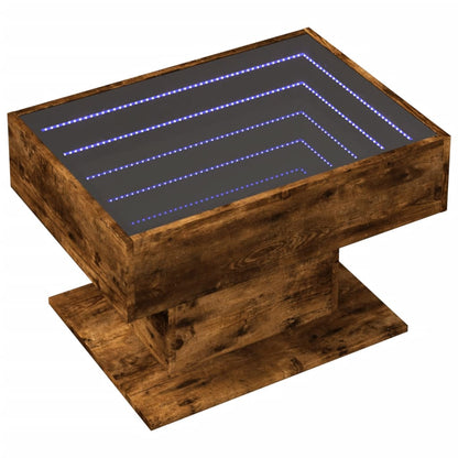 Table basse avec LED chêne fumé 70x50x45 cm bois d'ingénierie