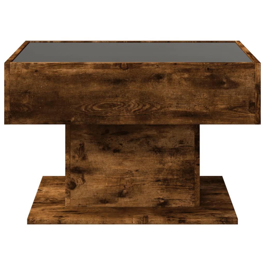 Table basse avec LED chêne fumé 70x50x45 cm bois d'ingénierie