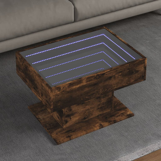 Table basse avec LED chêne fumé 70x50x45 cm bois d'ingénierie