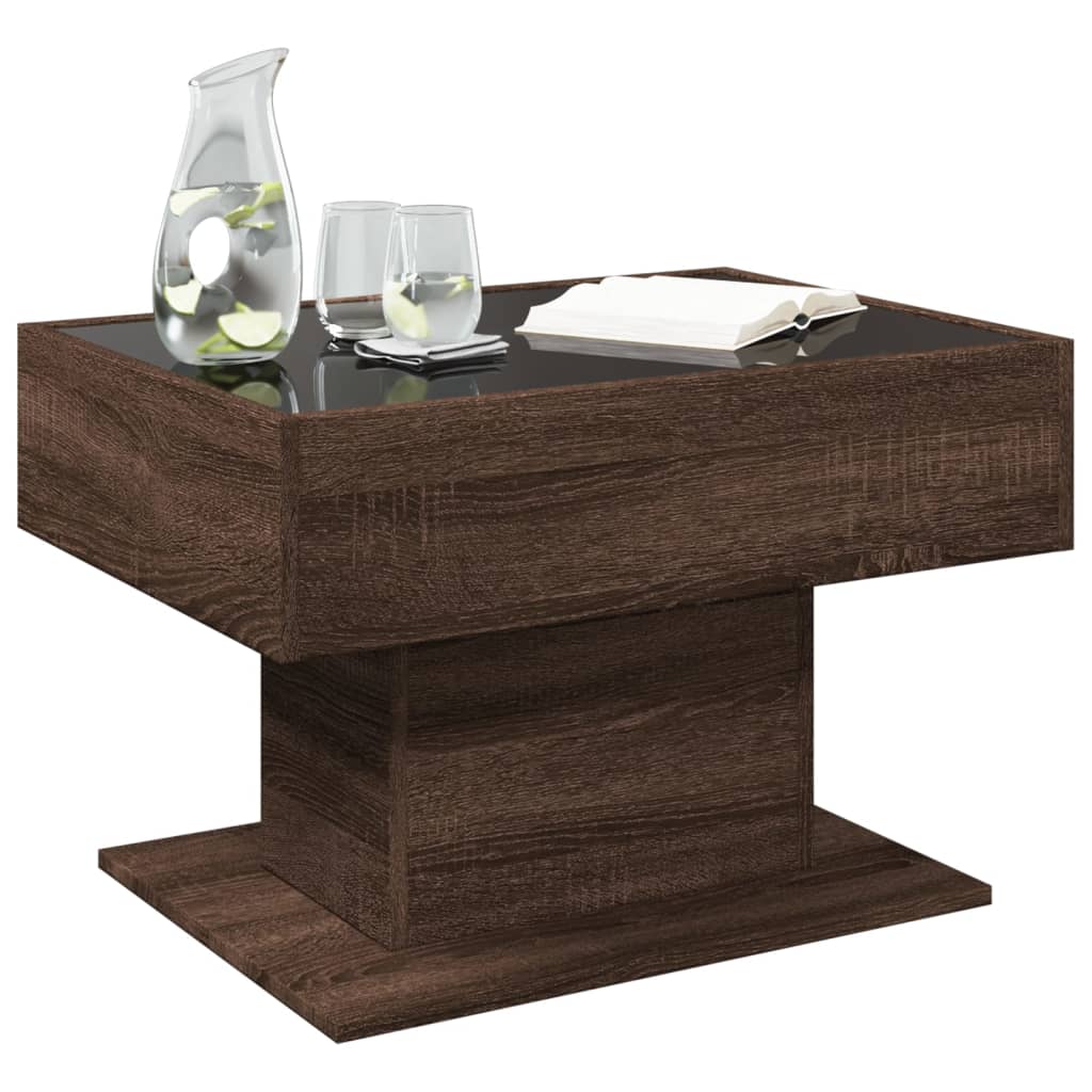 Table basse avec LED chêne marron 70x50x45 cm bois d'ingénierie