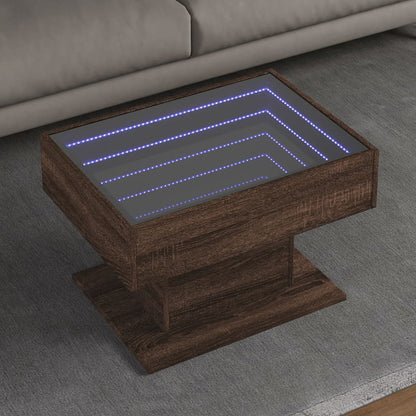 Table basse avec LED chêne marron 70x50x45 cm bois d'ingénierie