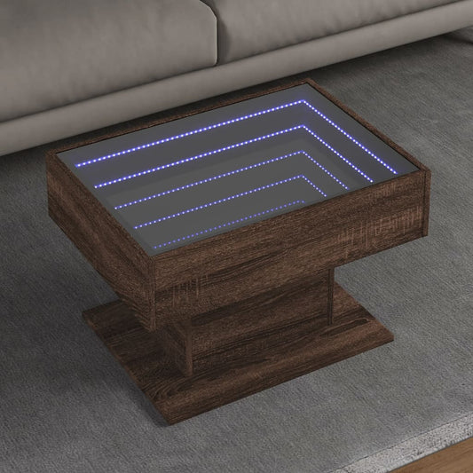 Table basse avec LED chêne marron 70x50x45 cm bois d'ingénierie