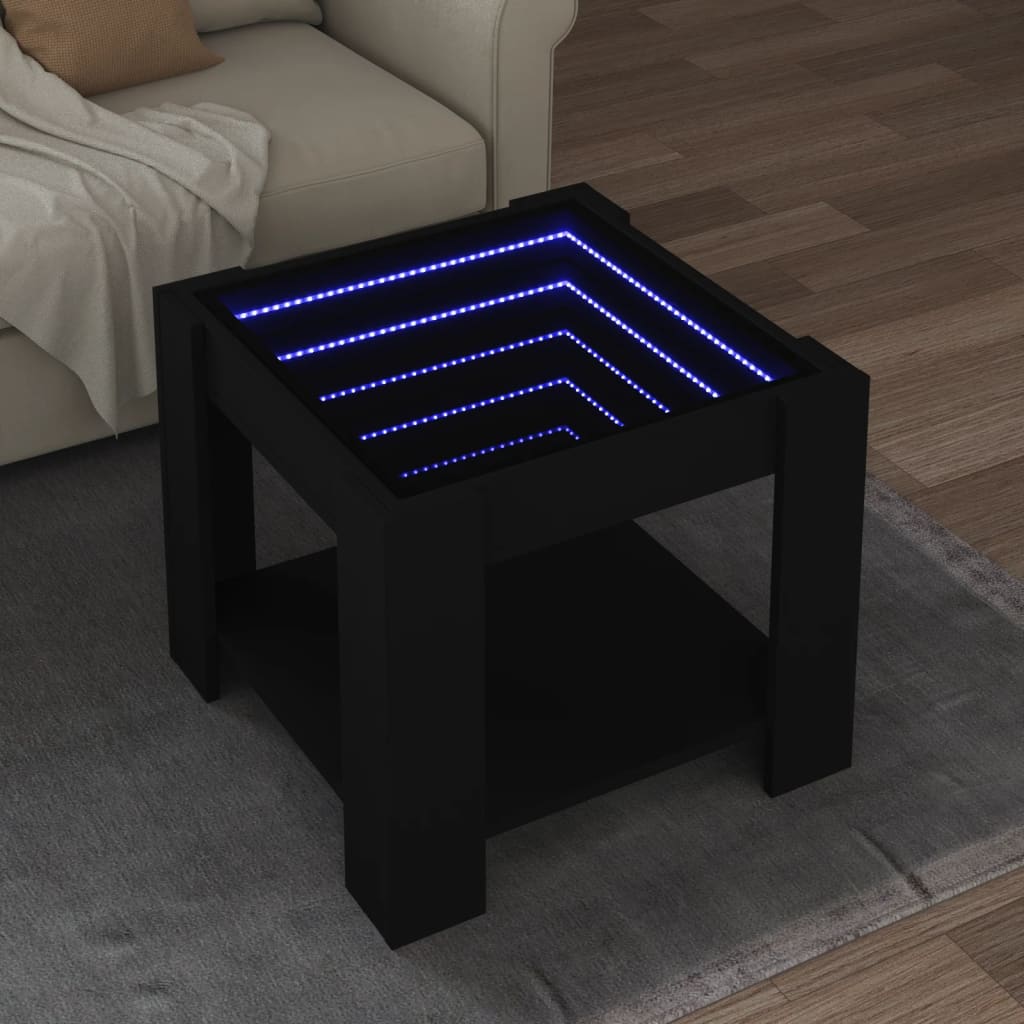 Table basse avec LED noir 53x53x45 cm bois d'ingénierie