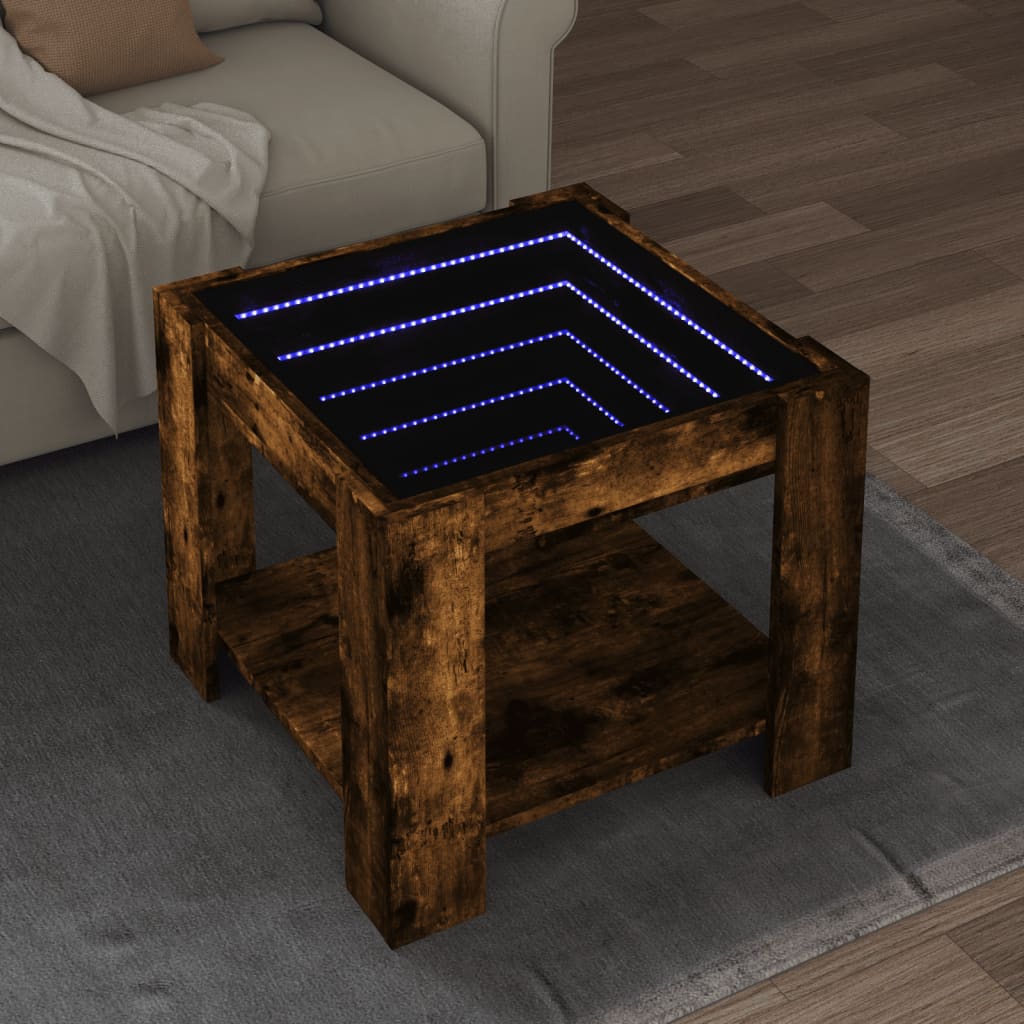 Table basse avec LED chêne fumé 53x53x45 cm bois d'ingénierie