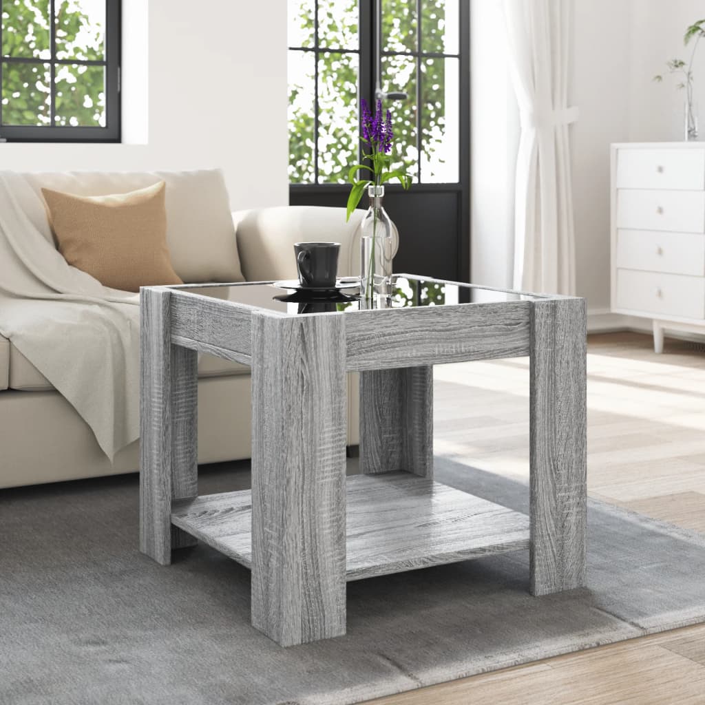 Table basse avec LED sonoma gris 53x53x45 cm bois d'ingénierie