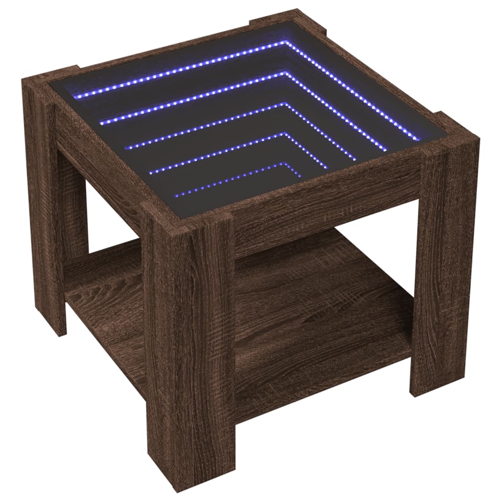 Table basse avec LED chêne marron 53x53x45 cm bois d'ingénierie