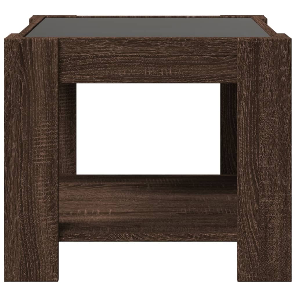 Table basse avec LED chêne marron 53x53x45 cm bois d'ingénierie