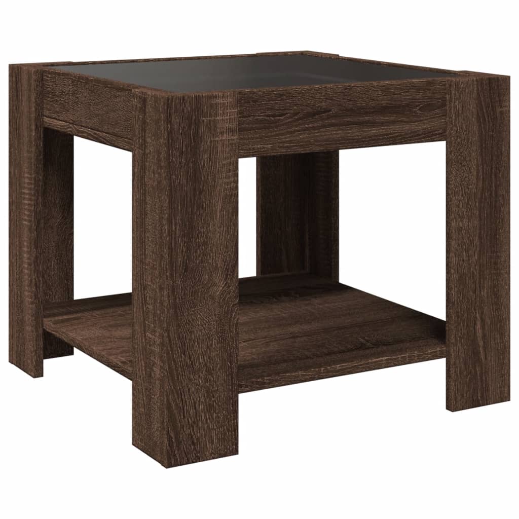 Table basse avec LED chêne marron 53x53x45 cm bois d'ingénierie