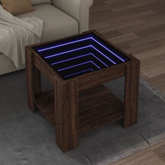 Table basse avec LED chêne marron 53x53x45 cm bois d'ingénierie