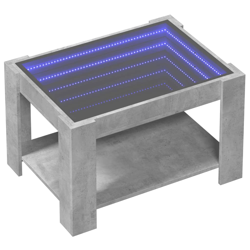 Table basse avec LED gris béton 73x53x45 cm bois d'ingénierie