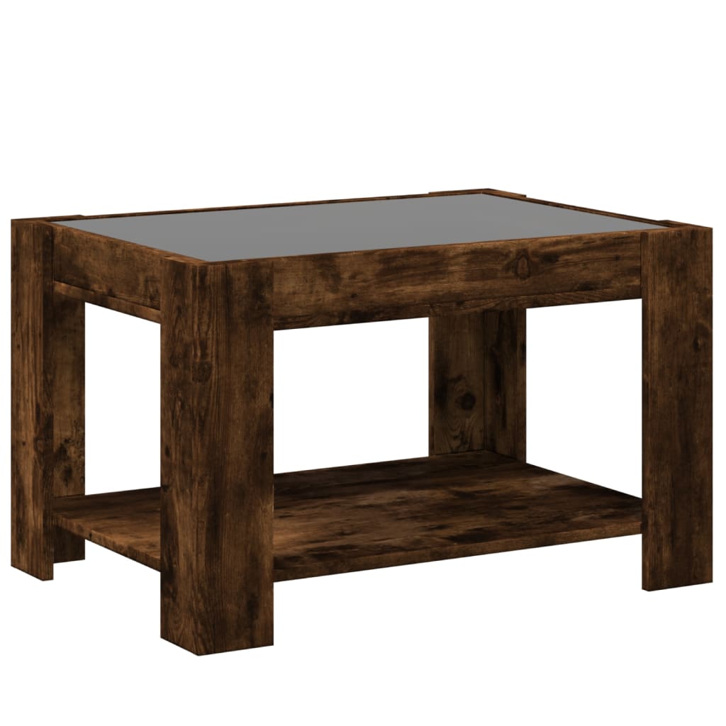 Table basse avec LED chêne fumé 73x53x45 cm bois d'ingénierie