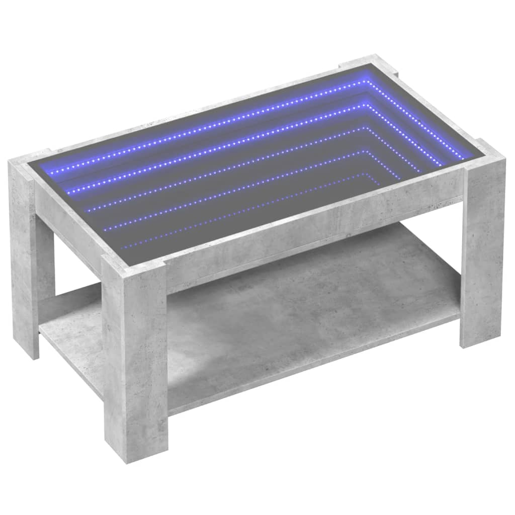 Table basse avec LED gris béton 93x53x45 cm bois d'ingénierie