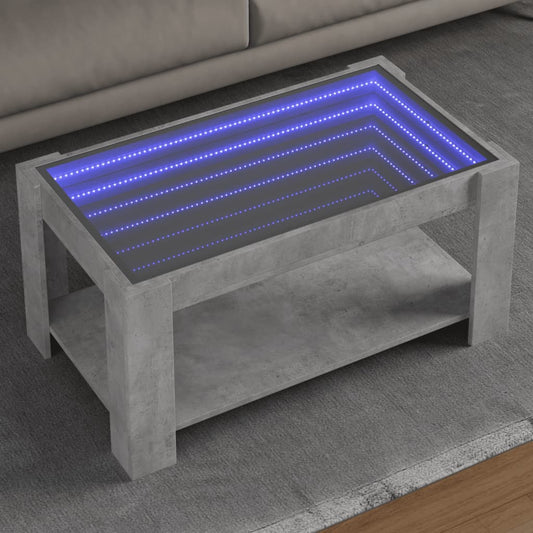 Table basse avec LED gris béton 93x53x45 cm bois d'ingénierie